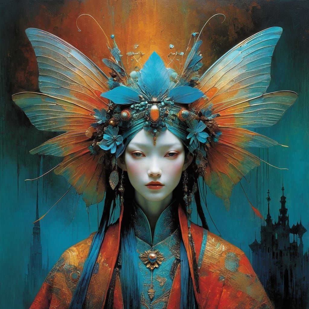 Otherworldly Fairy Character in Vibrant Turquoise Mixed Medi...