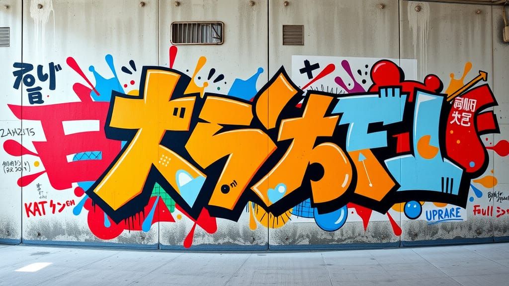 Vibrant Graffiti Mural Inspired by 2000s Tech Aesthetics