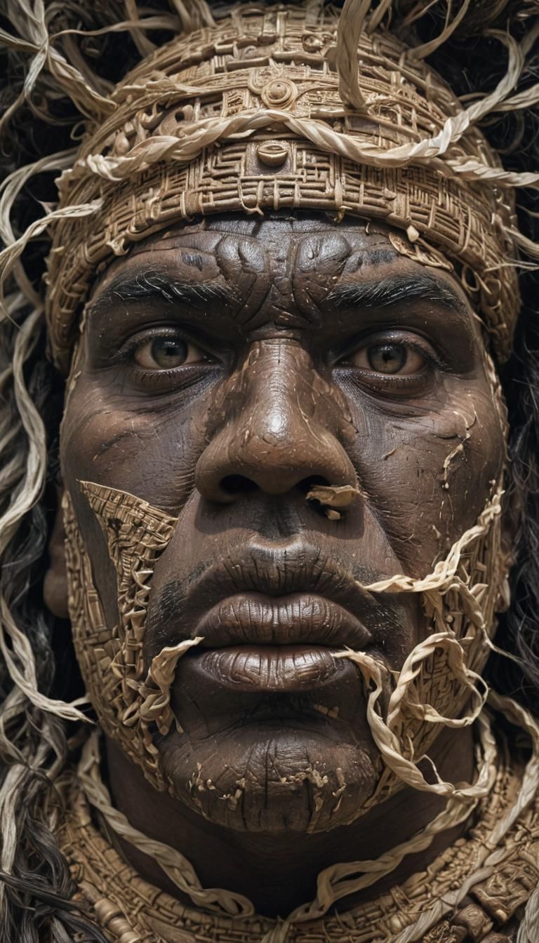 Olmec Sculpture in Sunlight with Rococo Elements