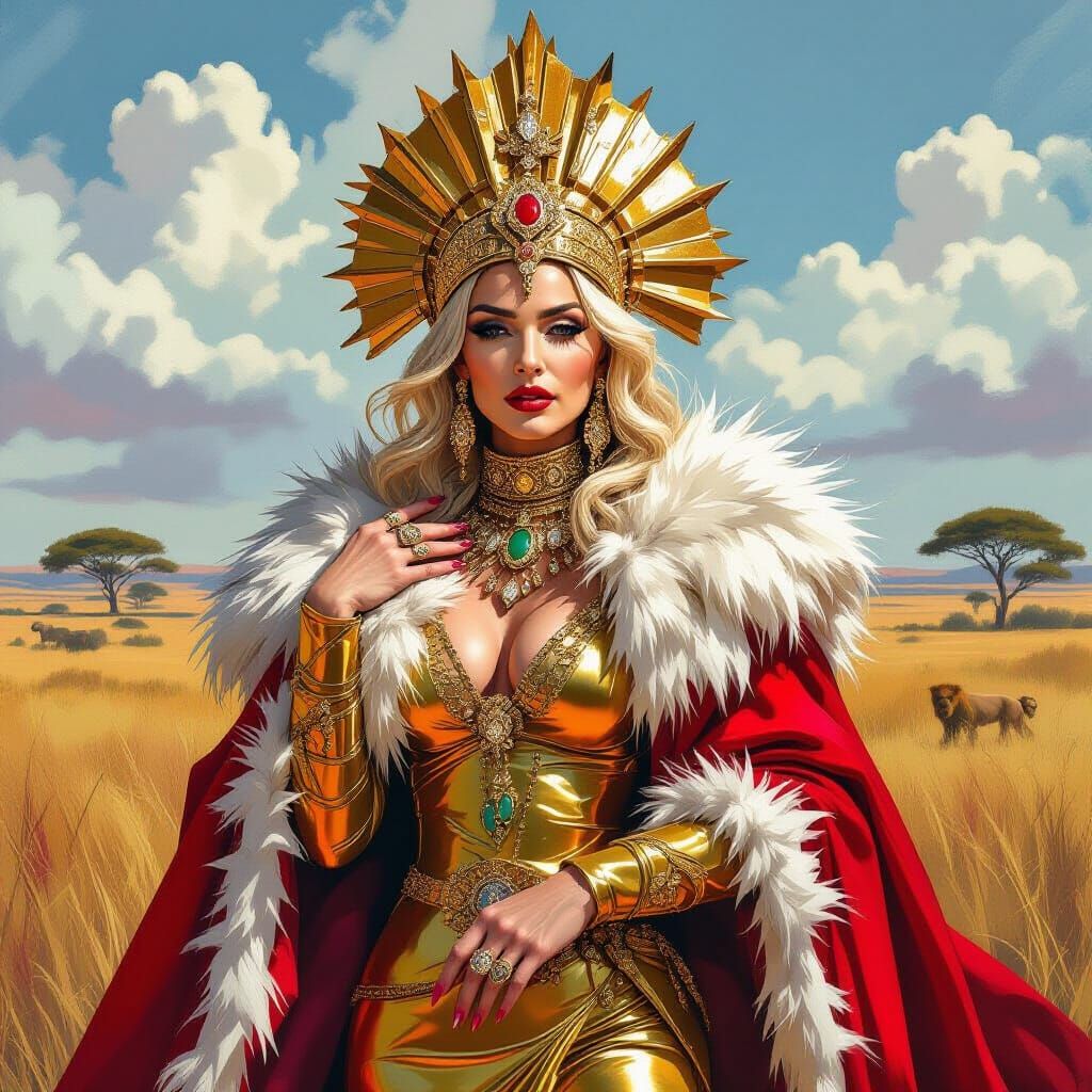 Lioness Queen in Savannah Landscape, Ash Thorp Style