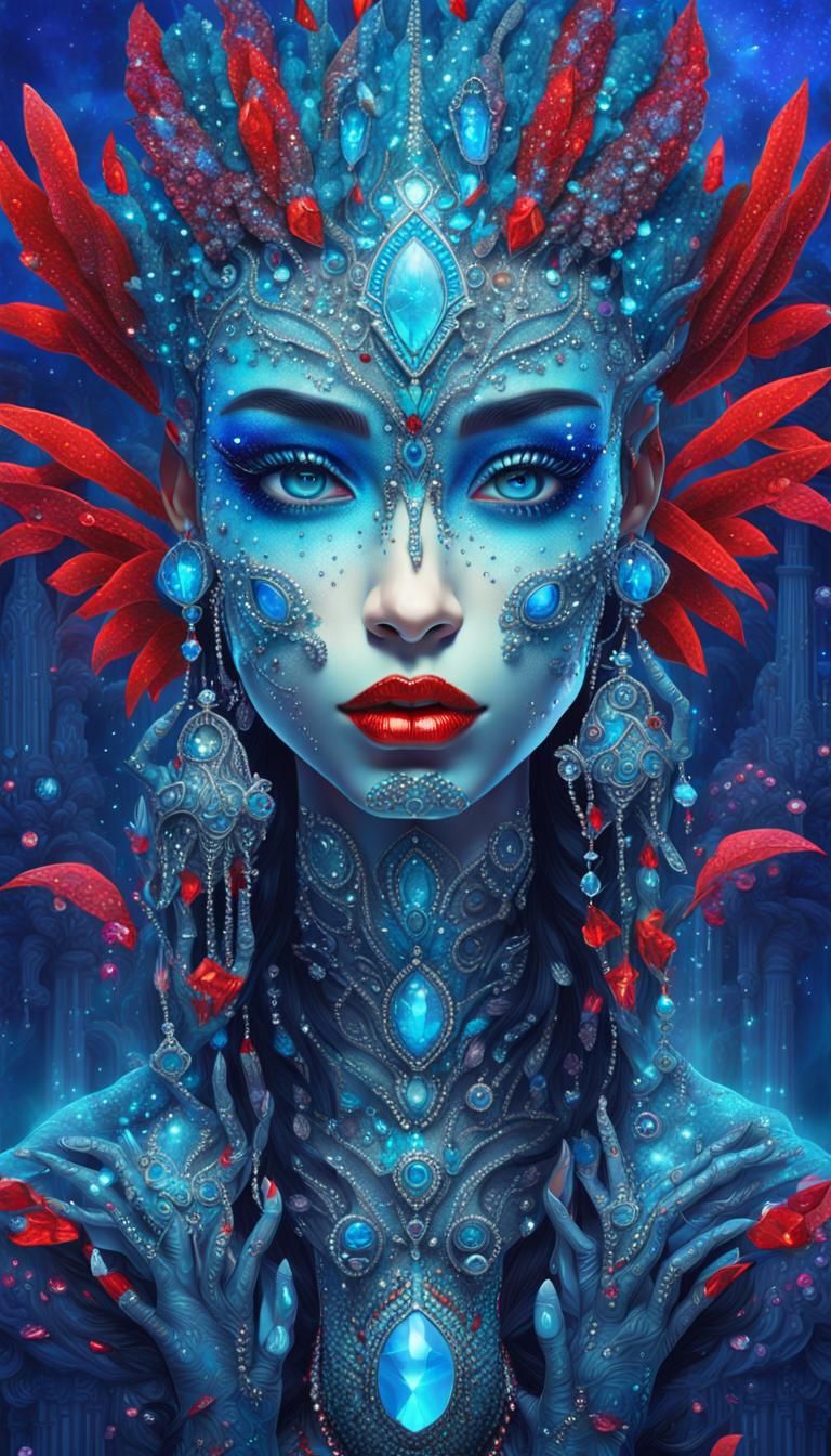 Alien Girl with Rhinestones in Cyberpunk Style