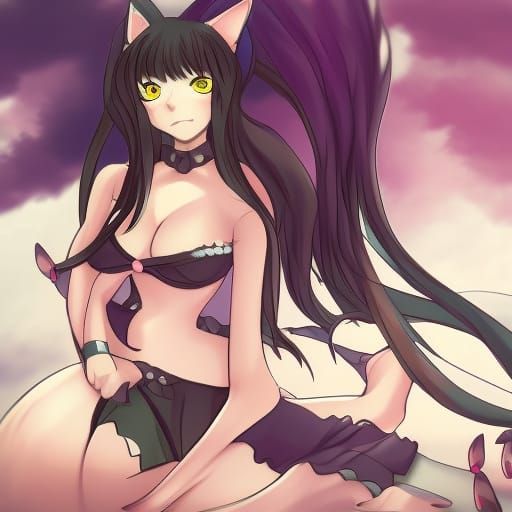 Anime Cat Girl with Large Chest in Manga Style