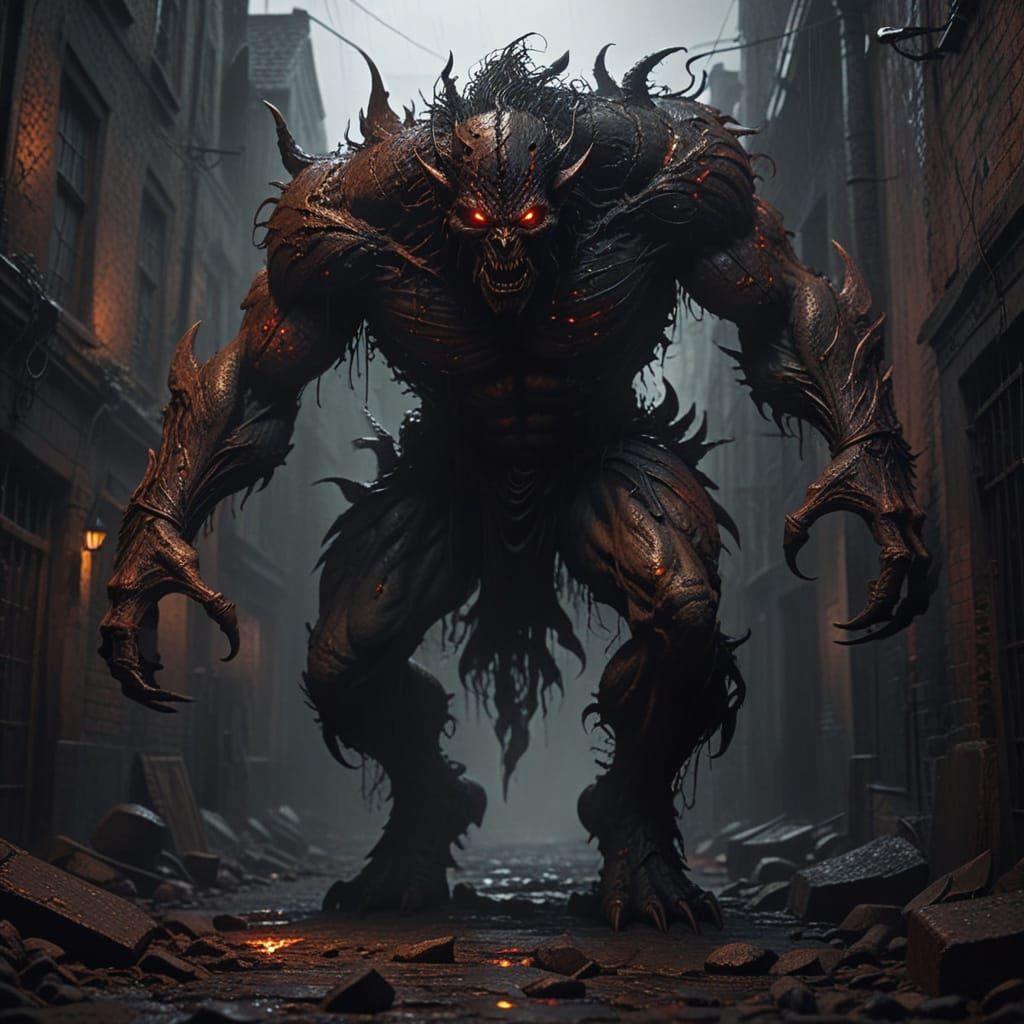 Dark Fantasy Demon in a City Alley