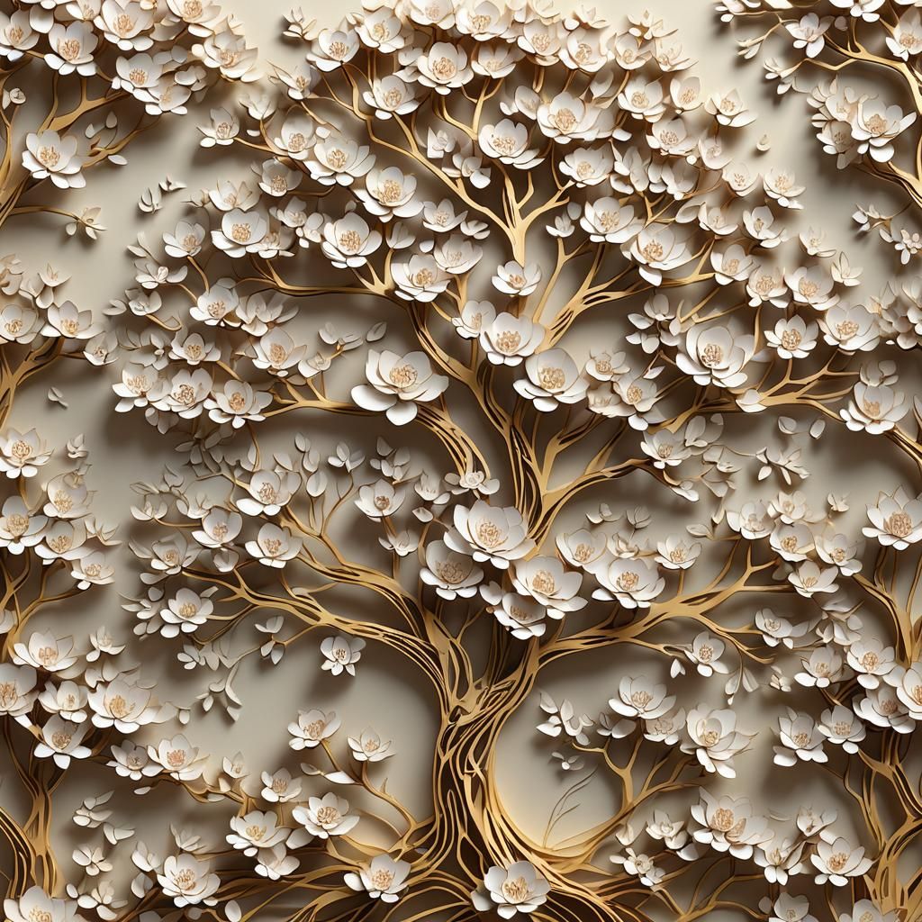 Intricate Kirigami Cherry Blossom Tree Design