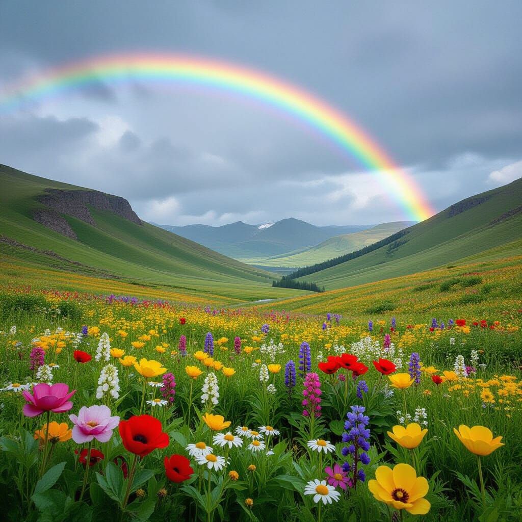 Rainbow Valley with Sprawling Hills and Flowers