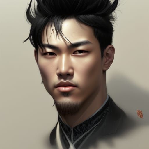 Detailed Portrait of Chinese Man in Art Nouveau Style
