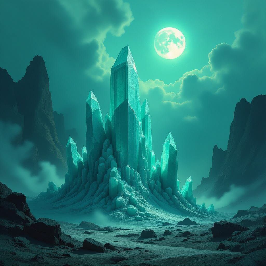 Cyan Crystalline Formations in a Surreal Landscape