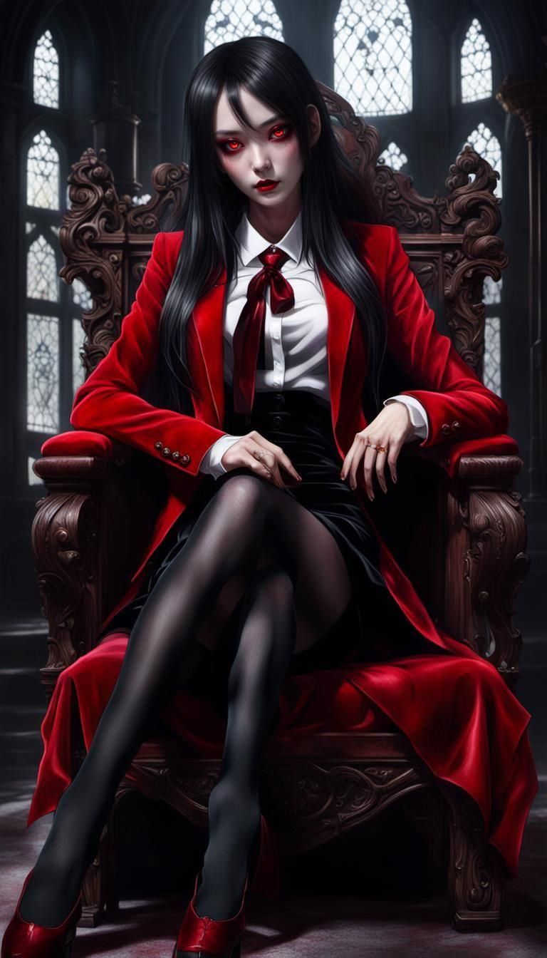 Gothic Anime Vampire, Yumeko Jabami, in Velvet Attire with L...