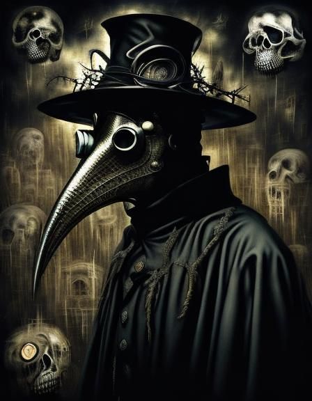 Sinister Plague Doctor in Dystopian Glitchcore Style