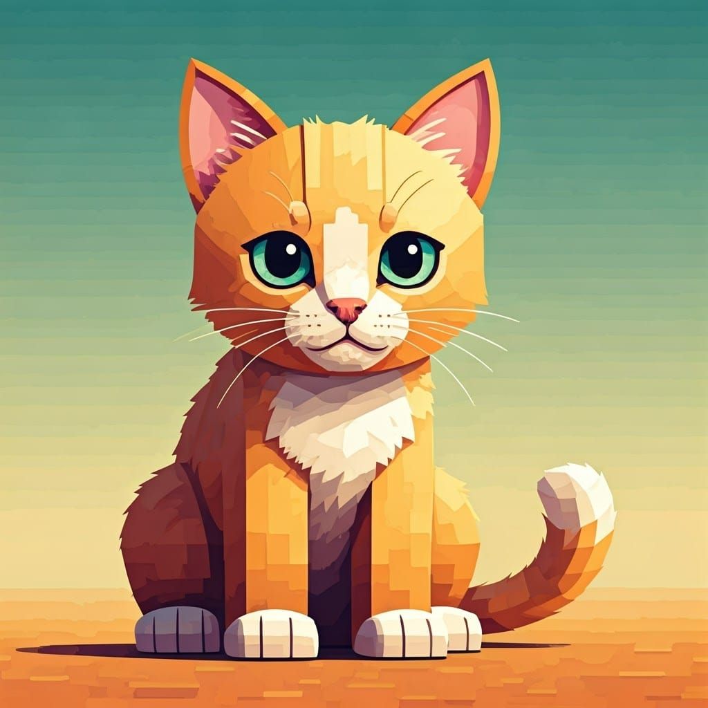 Whimsical Minecraft Kitten in 8-bit Pixel Art Style