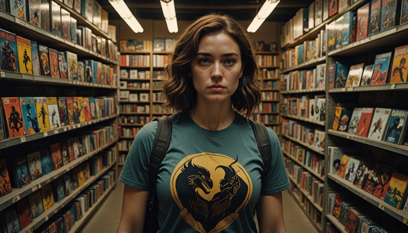 Stunning Young Woman in Comic Book Shop