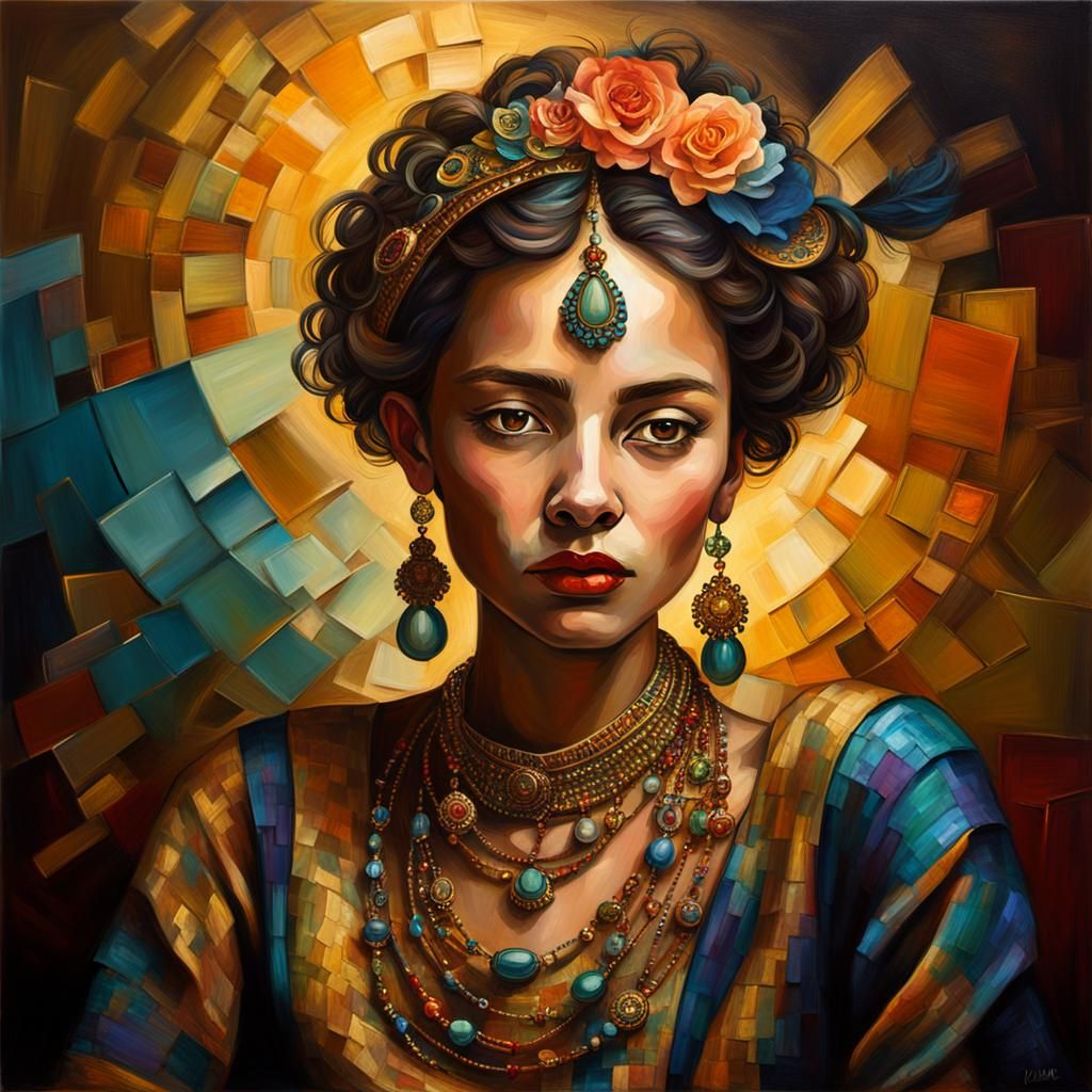 Expressionist Portrait of Woman in Opulent Artistic Style