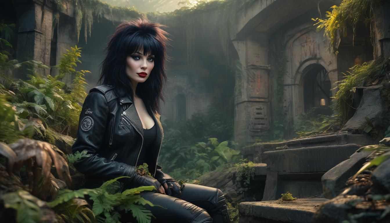 Color Tattooed Temptress in Ruined Bunker