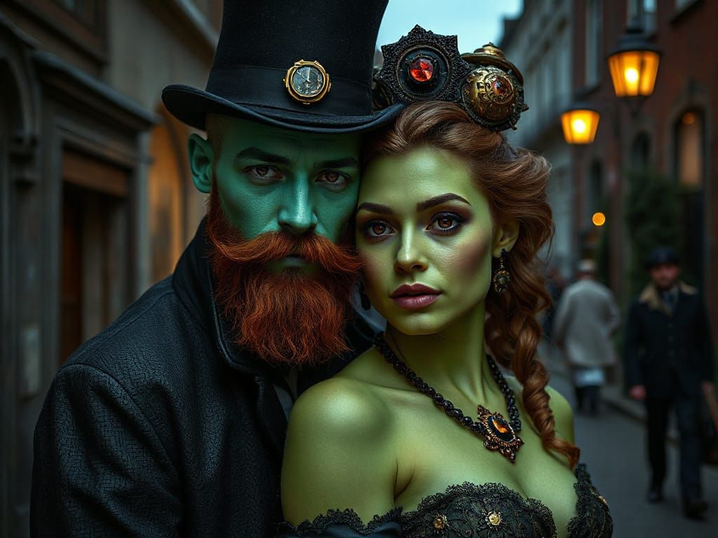 Elegant Couple in Noir Style with Steampunk Hat