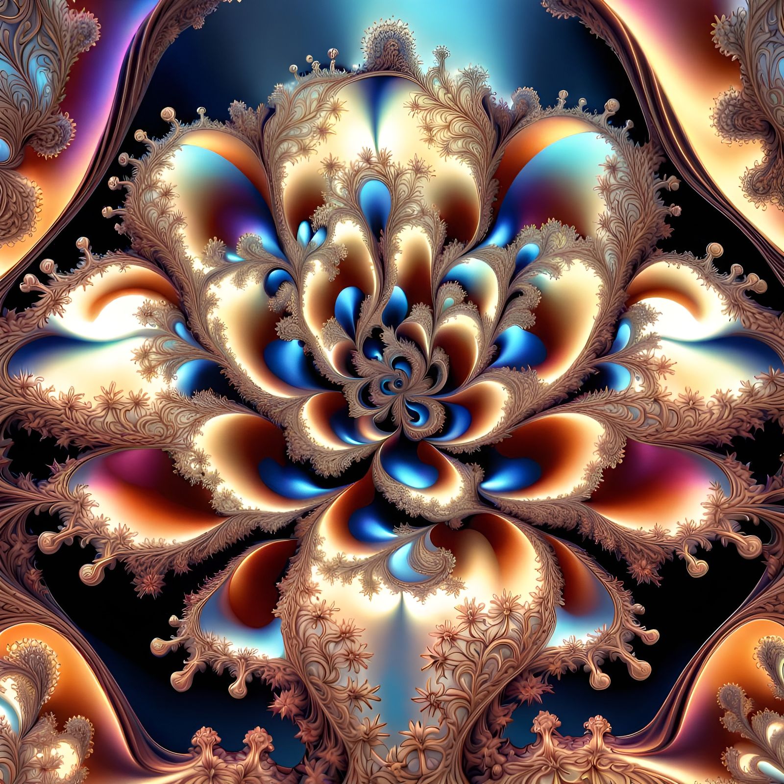 3D Iridescent Mandelbulb Fractal Flower
