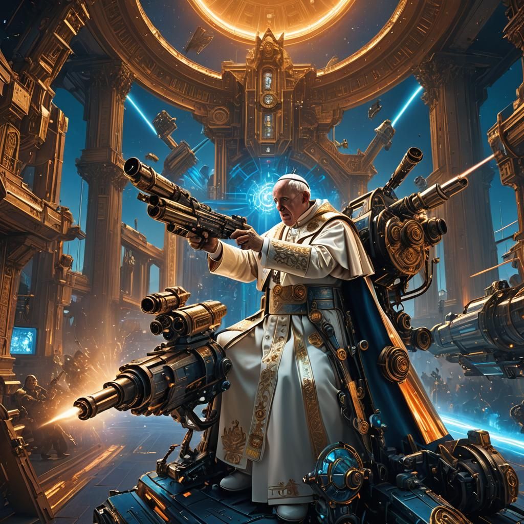Pope Shoots Anti-Aircraft Gun in Sci-Fi Battle