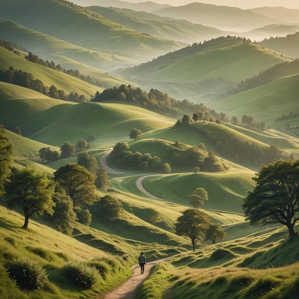 Dreamy Landscape with Winding Path in Oil Painting Style