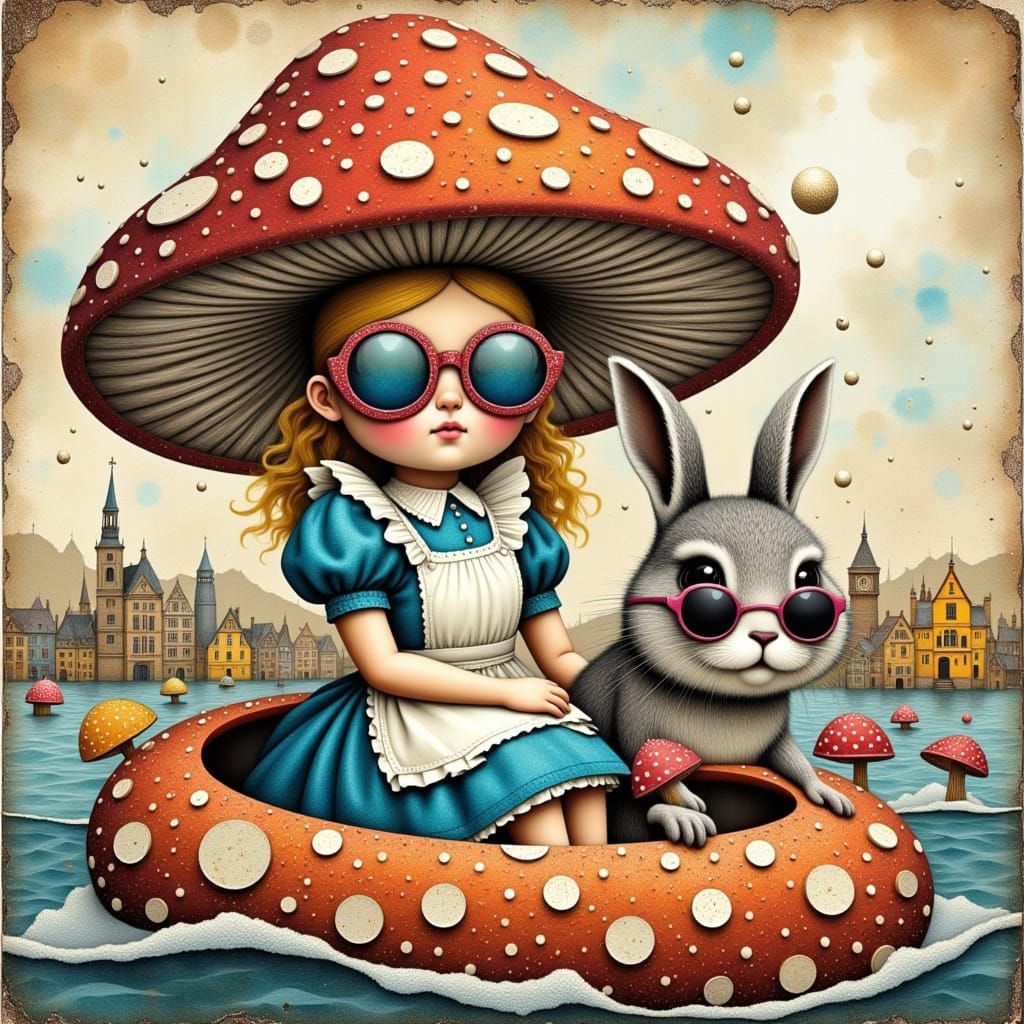 Whimsical Wonderland Scene in Encaustic Style