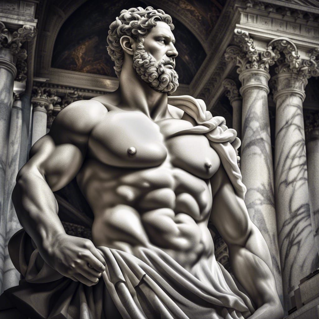 Hyperrealistic Overweight Hercules Marble Sculpture