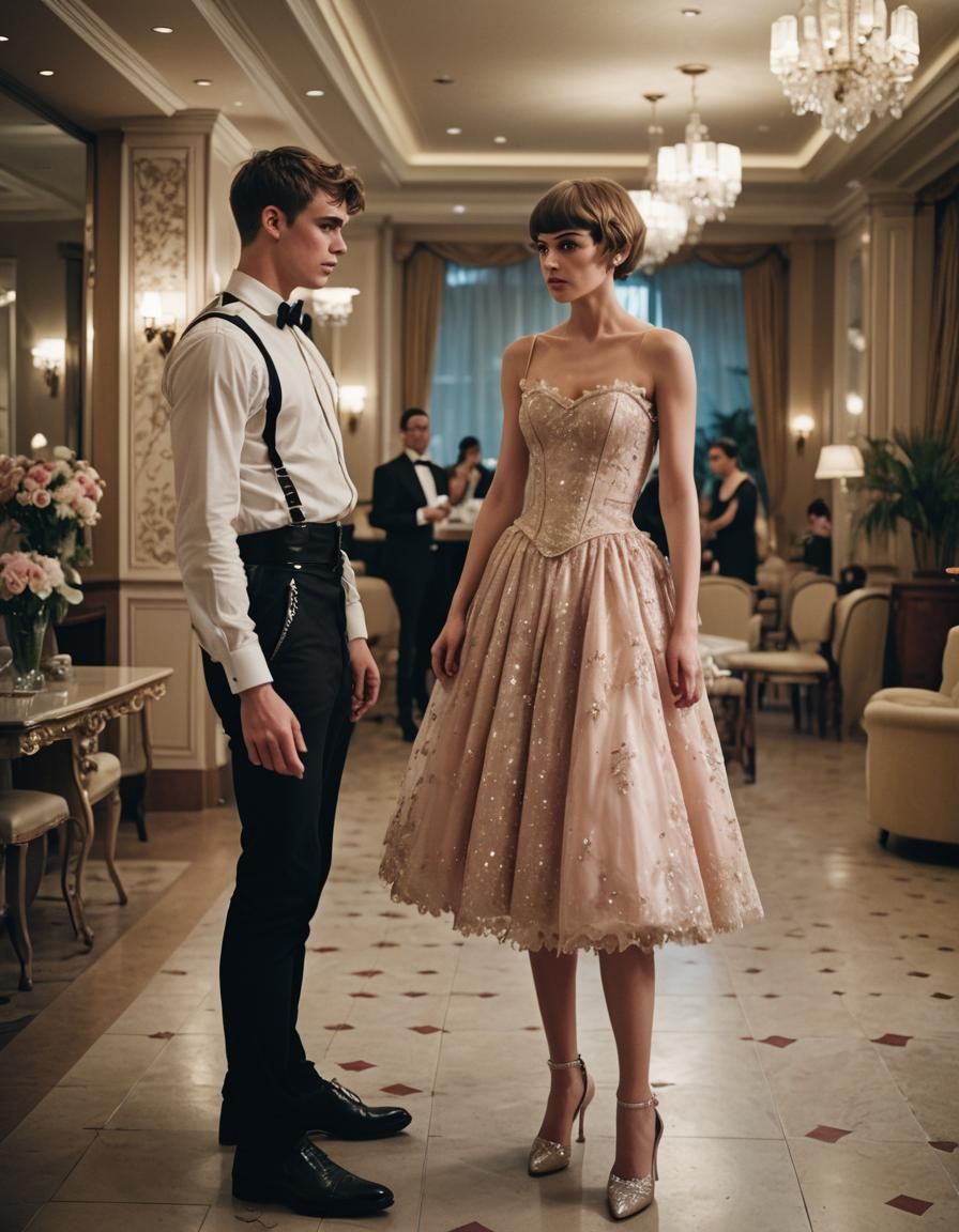Cross-Dressed Teen in Glitter Prom Dress, Cinematic Style