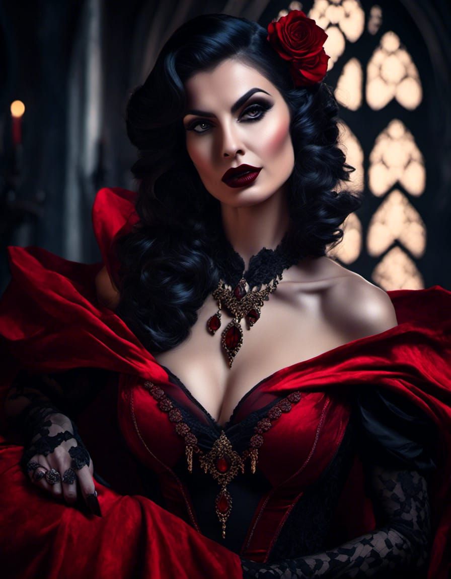 Gothic Vampire Pinup Portrait in Fantasy Style