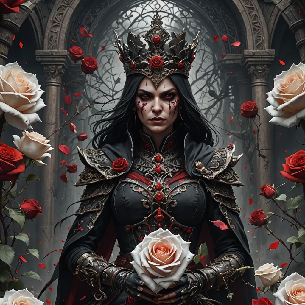 Evil Queen with White Roses: Fantasy Concept Art