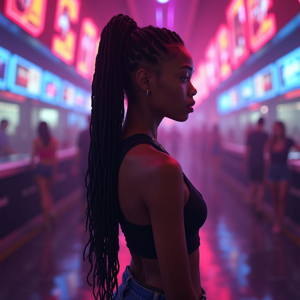 Hyperrealistic Woman in Techno Club, Futuristic Style