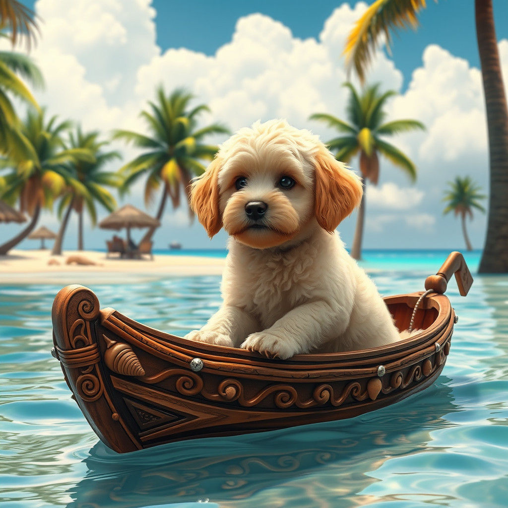 Golden Doodle Puppy's Beach Adventure: Matte Painting