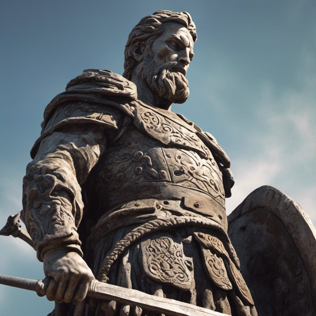 <lora:Live Statues SDXL:1.0> Looking up at A concrete statue...