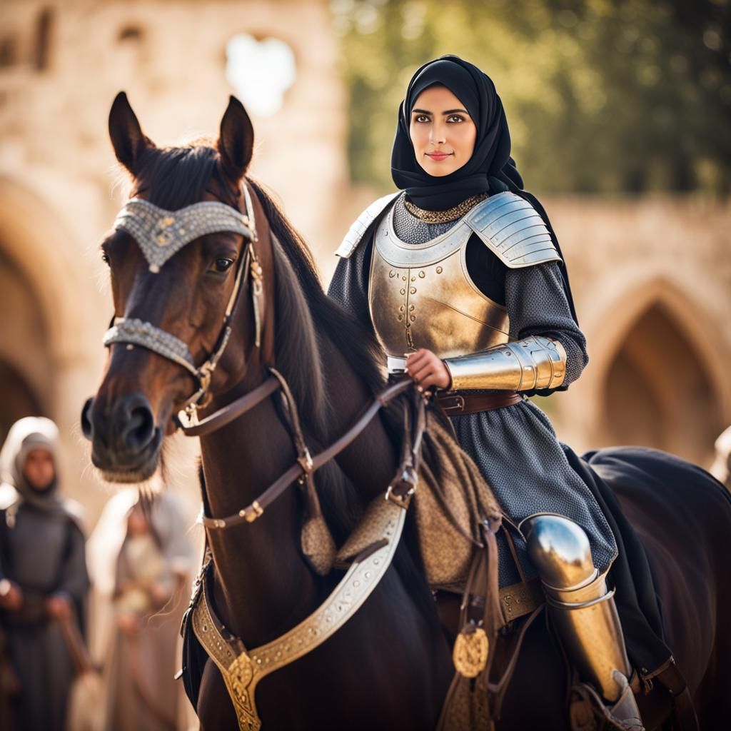 Medieval Arab Horsewoman Warrior in Sharp Focus