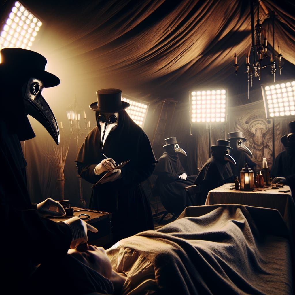 Plague Doctor Attending the Sick: A Cinematic Still
