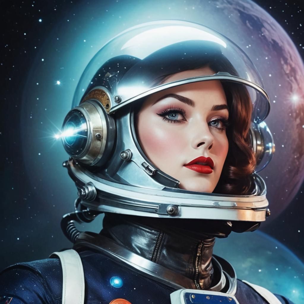 Retro Sci-Fi Space Girl in Spacesuit