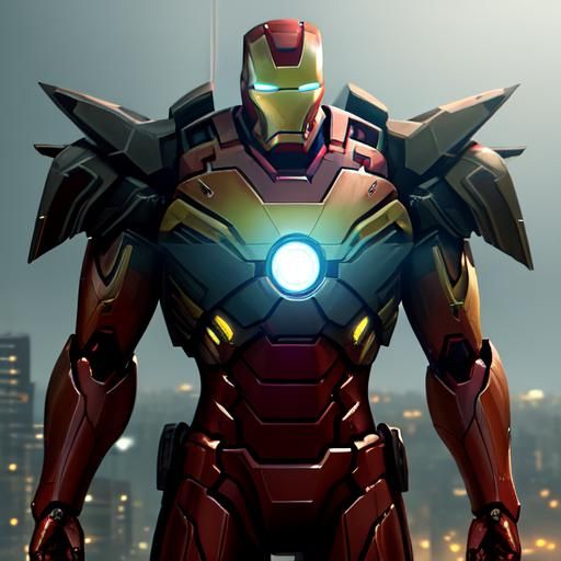 Iron Man in Futuristic Cityscape: Sci-Fi Concept Art
