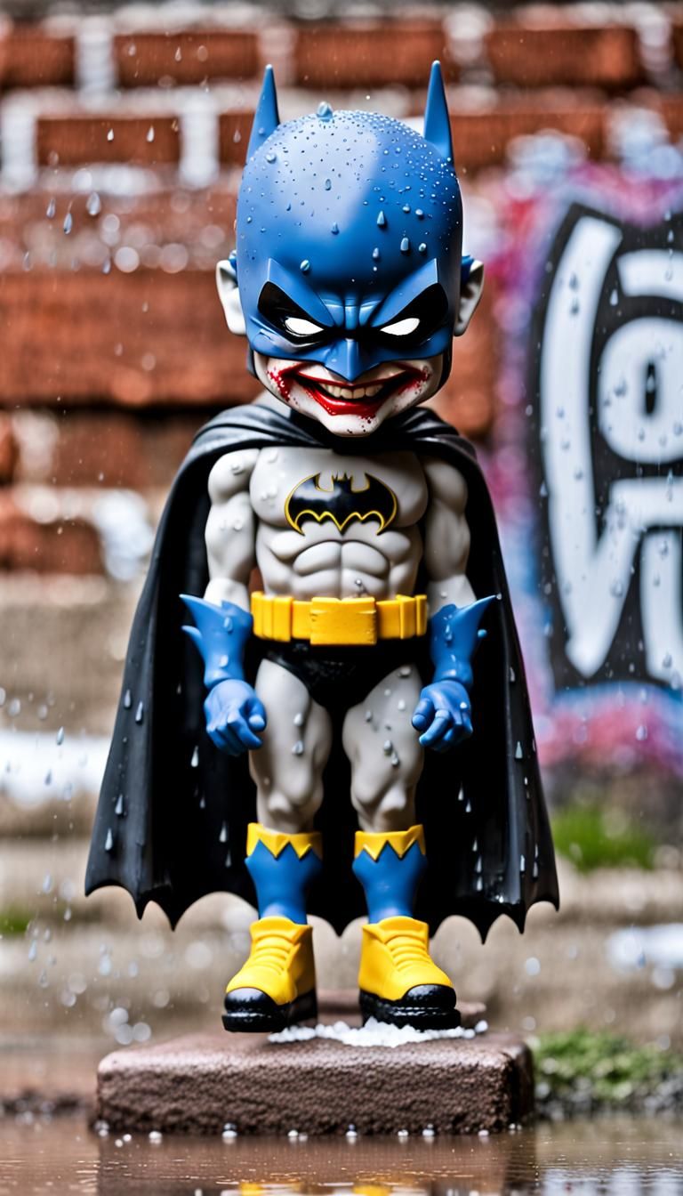 Batman Bobblehead in Grungy 90s Ad Style