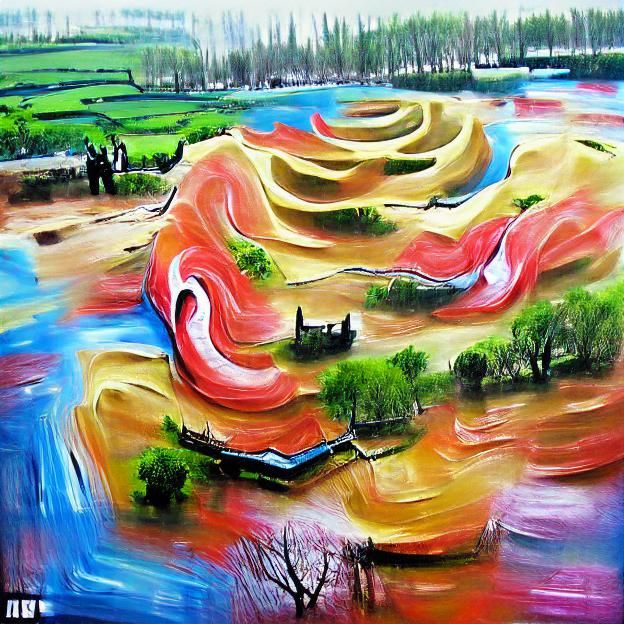 Abstract Swirling Landscape in Acrylic Style
