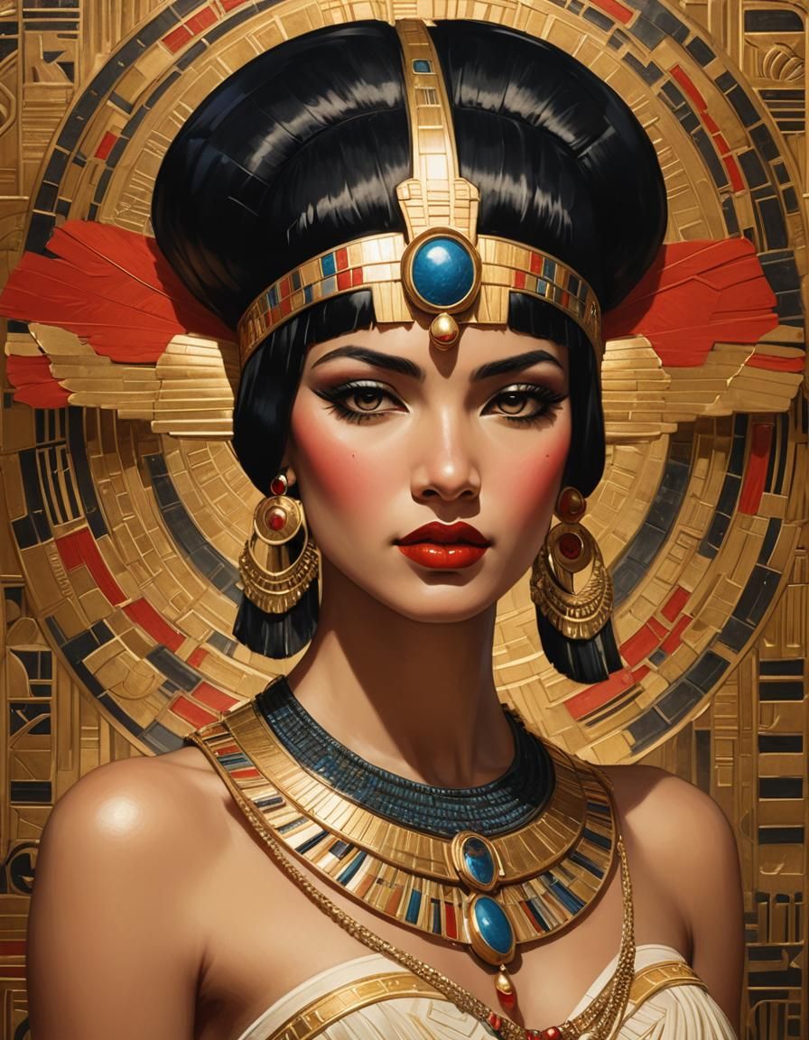Art Deco Portrait of Cleopatra with Bob Haircut