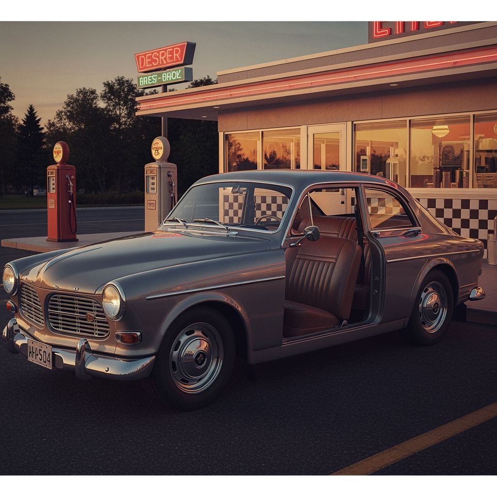 Vintage Volvo at Diner: A Nostalgic Scene