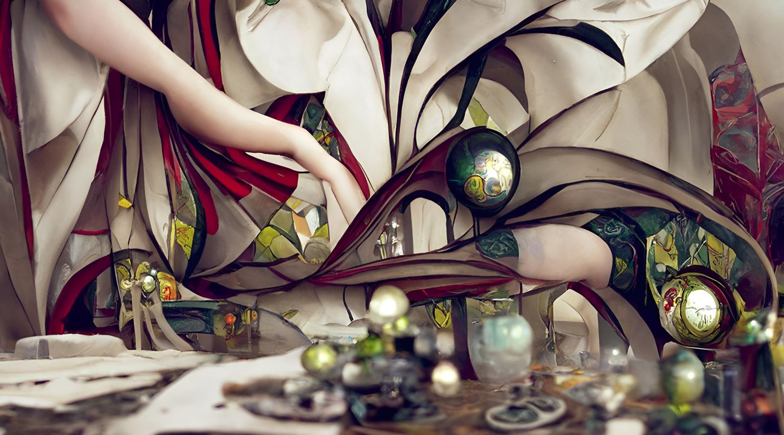 Seamstress in Flooded Theater, Stained Glass Art