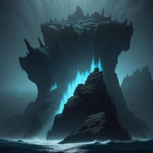 Underwater Monster in Ocean Cavern: Dark Fantasy Art