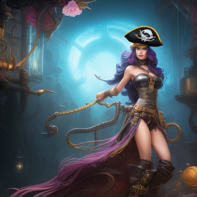 Steampunk Pirate Girl in Maximalist CGI Style