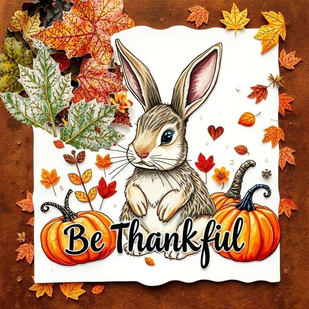 Thanksgiving Card with Rabbit in Impressionistic Collage