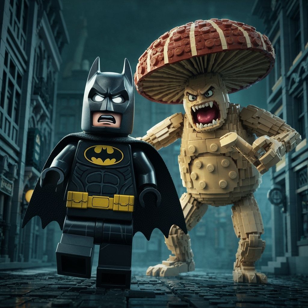 Lego Batman Flees Giant Mushroom Monster in Dark Gotham