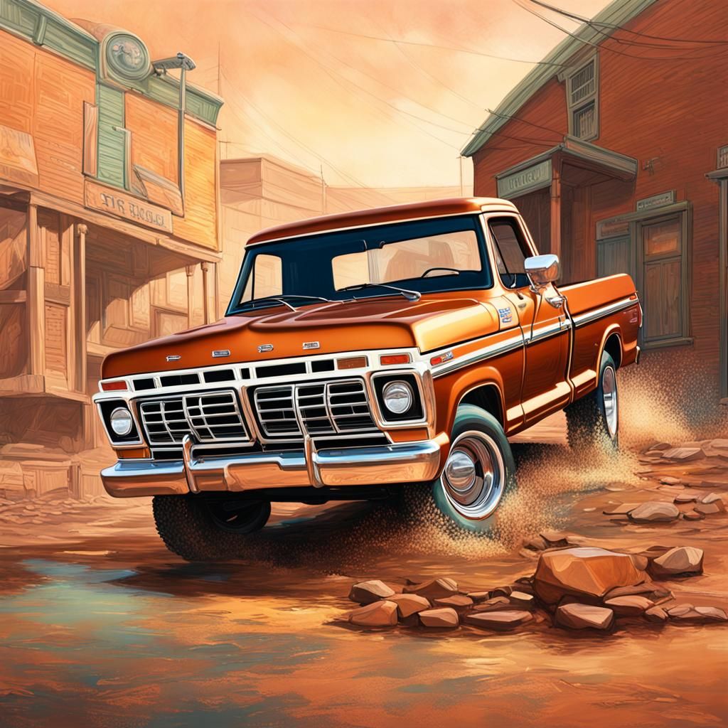 Copper 1975 Ford F100 Short Bed, Splash Art