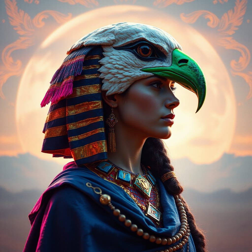 Whimsical Egyptian Woman with Bird Head Portrait