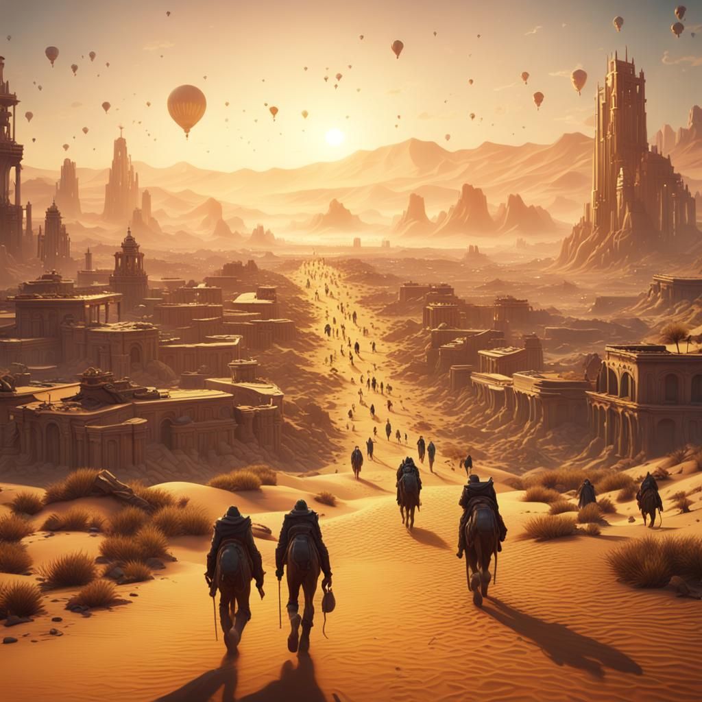 Desert City Sunset: Matte Painting in 8k