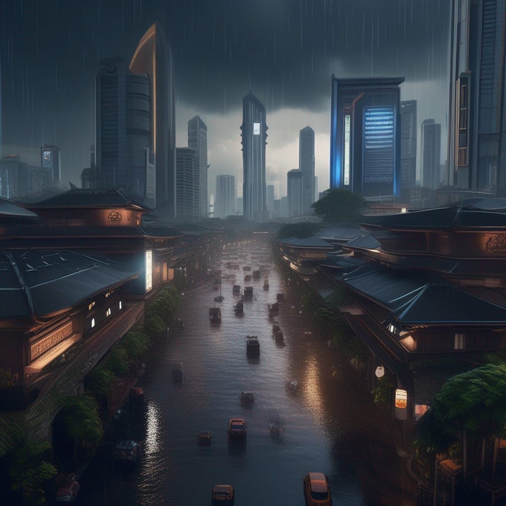 Rainy Afternoon in Jakarta: Detailed Matte Painting
