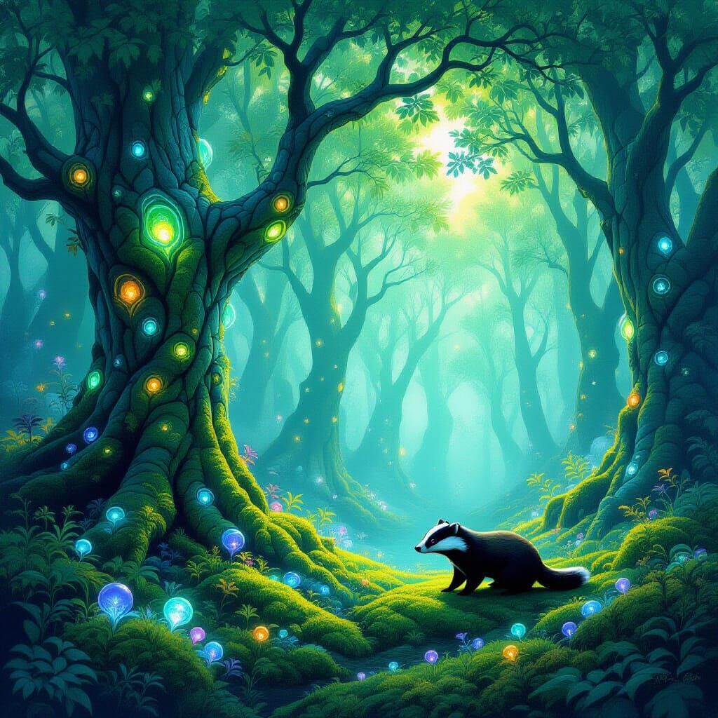 Mystical Glass Forest with Glowing Flora