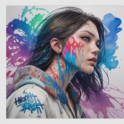 Hyperrealistic Graffiti Art with Watercolor and Embroidery