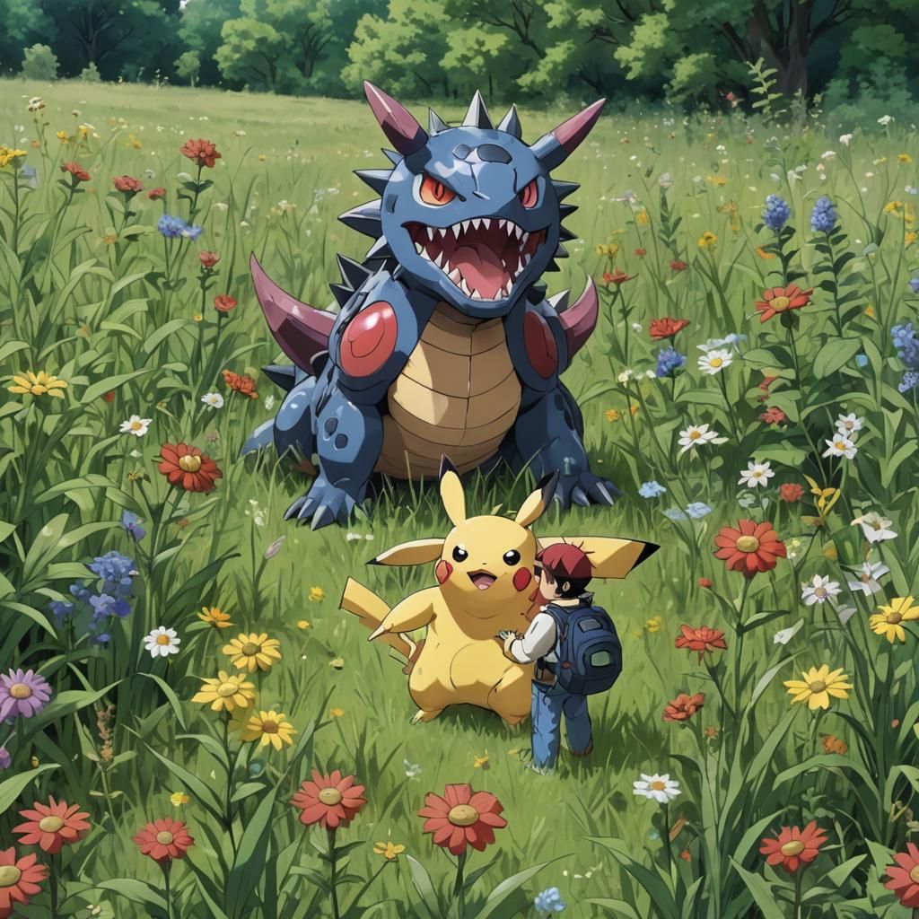 Guzzlord Pokemon in a Meadow