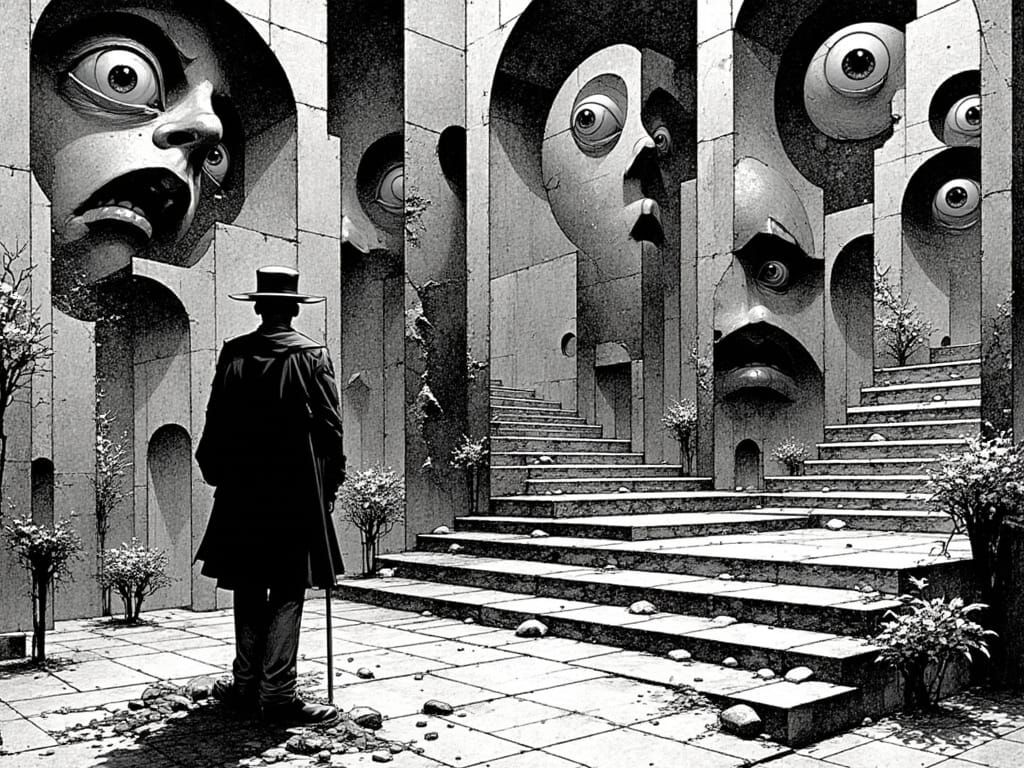 Uncle Sam in Escher-Inspired Klimt Staircase Chaos